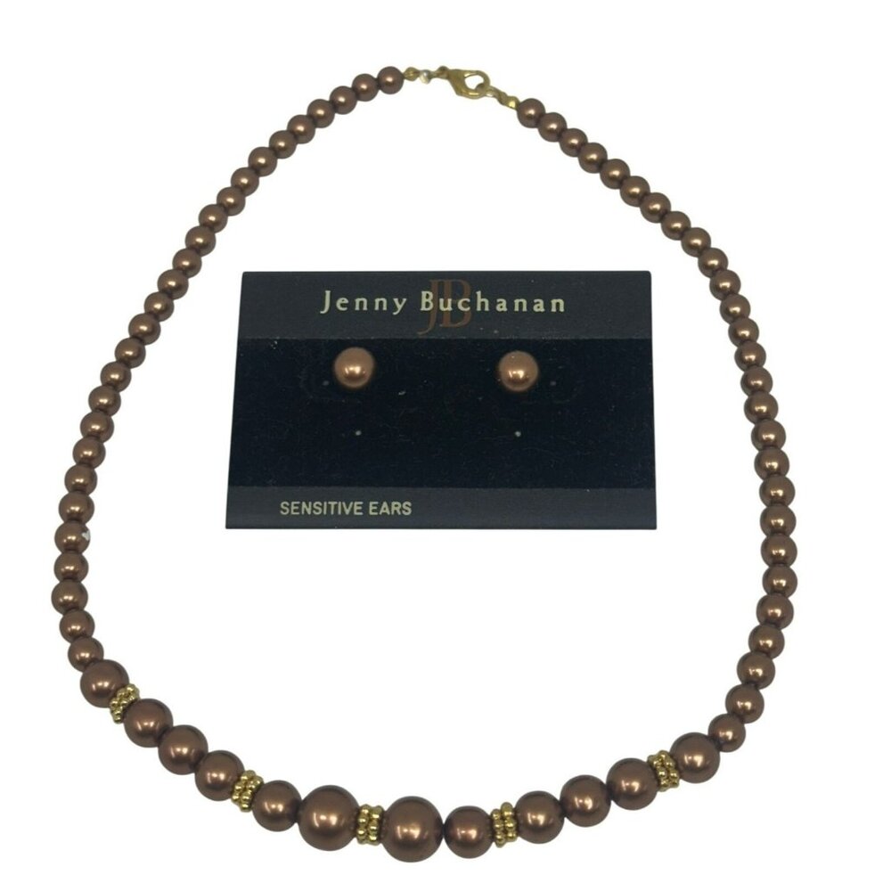 Jenny Buchanan‎ Rose Gold Pearl Necklace & Earrings Set | Hypoallergenic Jewelry